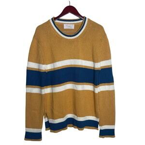 Linder men heavy chunky knit mustard yellow Blue Crewneck sweater M
